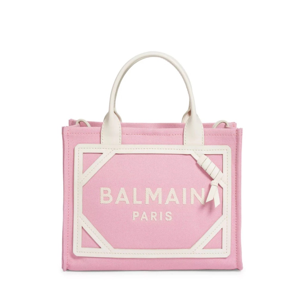 Balmain Small B-Army Logo Canvas Shopper Tote Bag- Rose